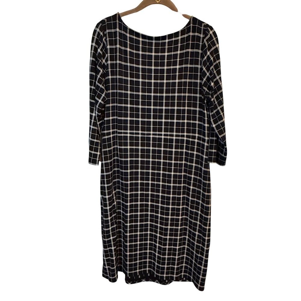 J.Jill Wearever Collection Black White Windowpane Faux Wrap Plaid Shift Dress M